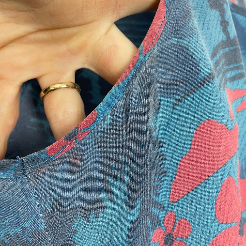 Bridge & Burn Silk Top Makelike Hawaii 503 Women Floral Blue Pink Sleeveless - Picture 8 of 16